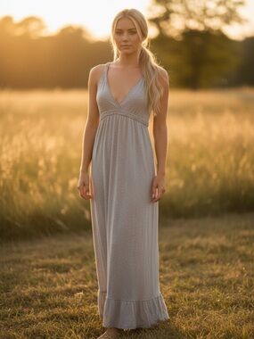 Y2K vintage Abercrombie & Fitch Gray lined Maxi Dress Cottagecore prairie scandi